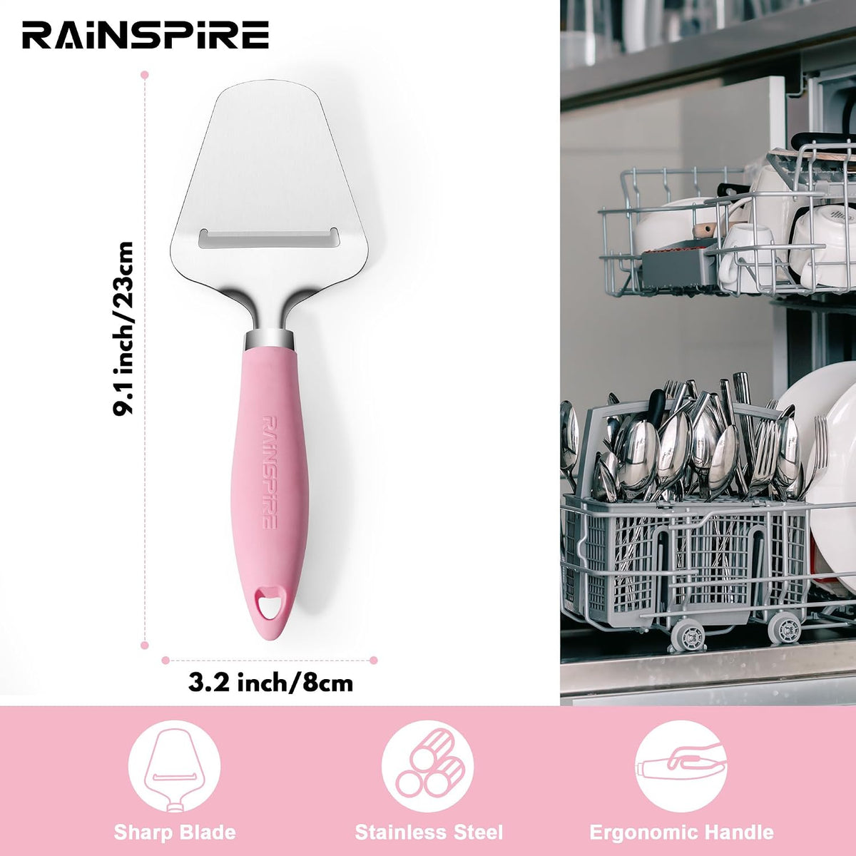 Rainspire Upgraded Non-Stick Cheese Slicers for Block Cheese Multi-Functional Cheese Cutter for Mozzarella, Cheddar, Gruyere Charcuterie Accessories Dishwasher Safe Kitchen Tools, Black