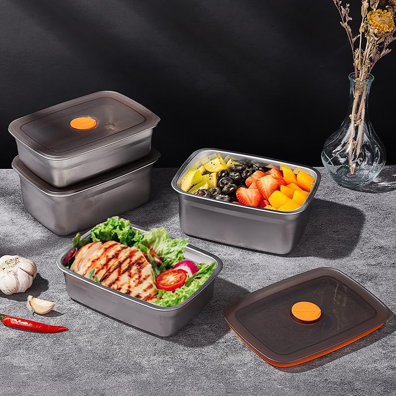 GIUOIDUO stainless steelFood Storage Containers setsstorage box with lidfreezer FrozenKitchen tray with lidOven plateSide dish plate Freezer & Dishwasher Safe