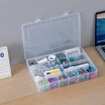 Vidifor 24-Grid Large Plastic Storage Box with Removable Dividers, Multi-compartment Organizer for Home, Office, Crafts, or School Supplies (1, Large)