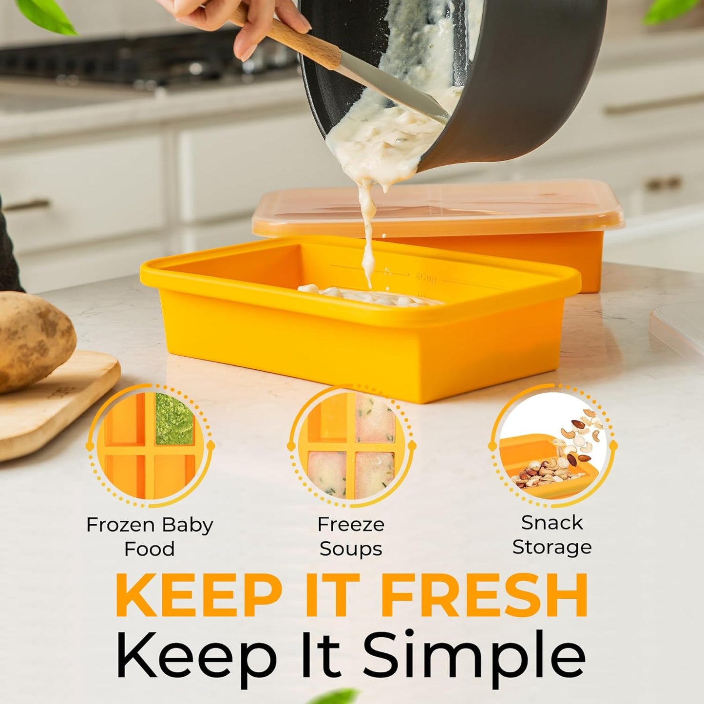 (2 Pack) Large Silicone Freezer Containers For Soup, Pasta Sauce, Leftovers, Broth & More - 6 Cup Reusable BPA Free Non Plastic Food Storage Freezing Ice Trays With Lids & Measurement Lines
