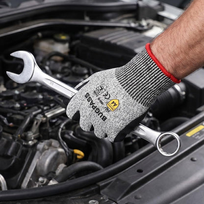 12 Pairs ANSI A4 Cut Resistant Work Gloves With Sandy Nitrile Coating, L