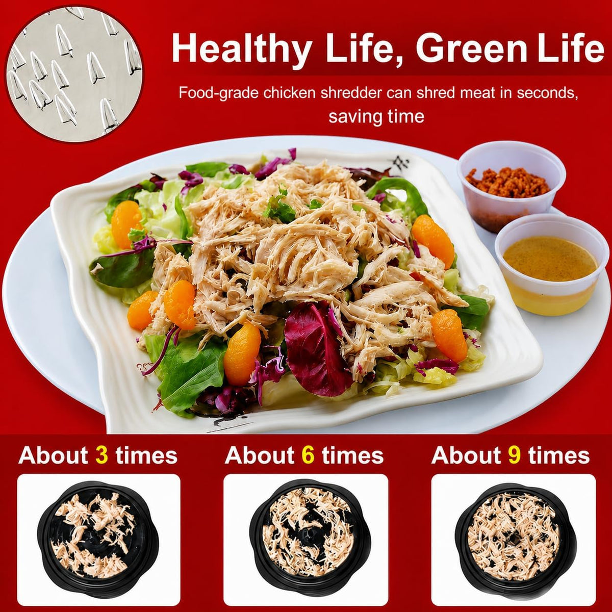 Upgraded 5-in-1 Large Chicken Shredder with Cleaning Brush & Tong 10'' Pro Chicken Shredder Tool Twist Large Stable Anti-Slip Ergonomic Handle Removable Tray Dishwasher Safe, BPA Free