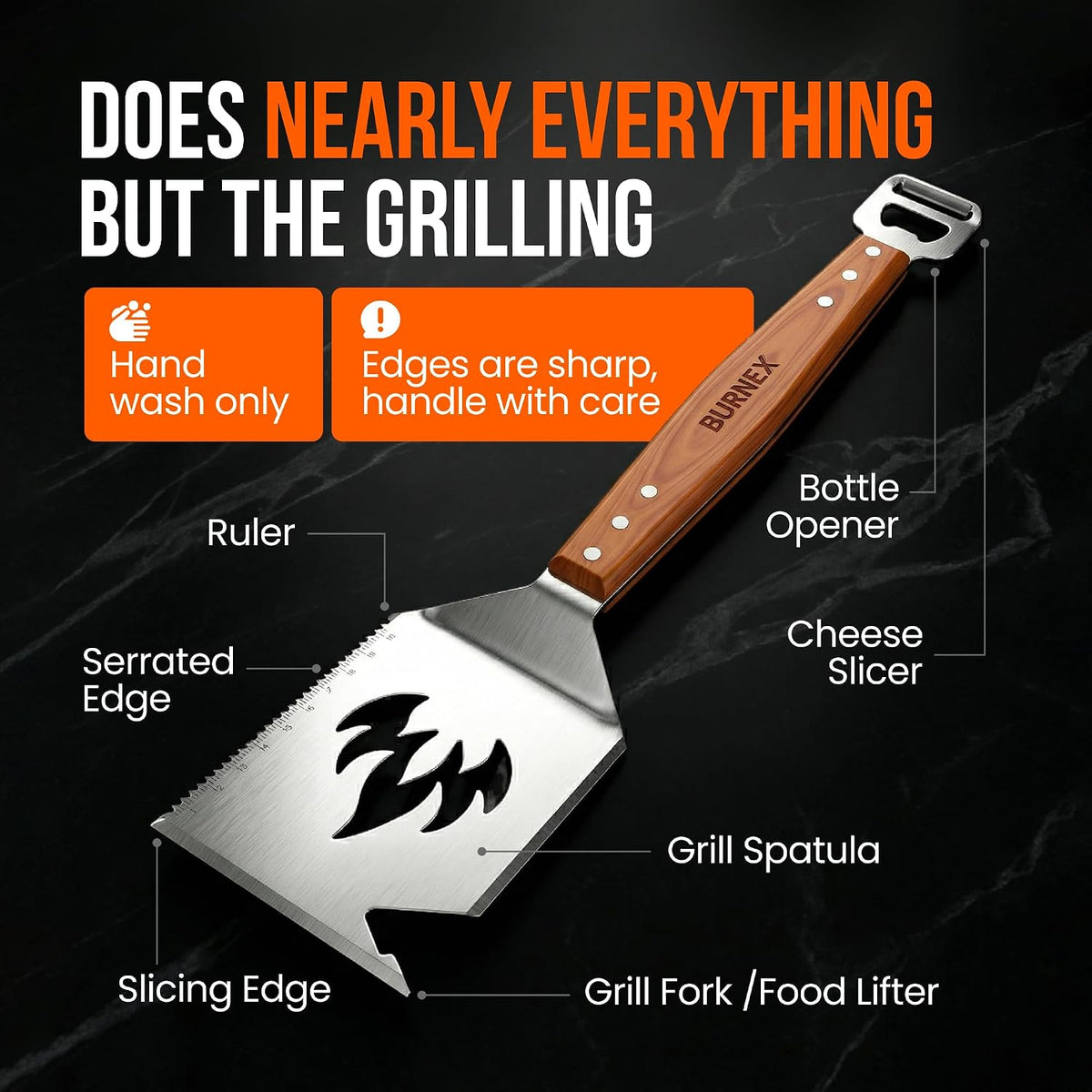 9-in-1 Grill Spatula – Multifunctional 1.5mm Thick Stainless Steel BBQ Tool with Bottle Opener, Cheese Slicer & Scraper – Outdoor Barbecue Grilling Gift for Men, Dad, Father's Day & Christmas