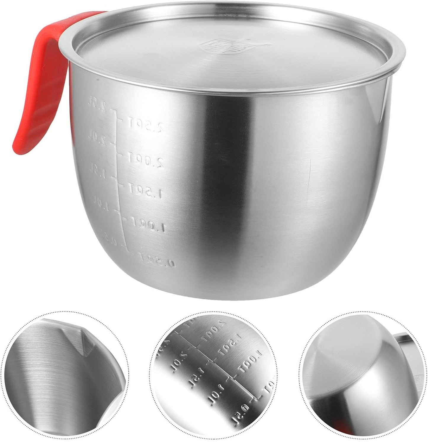 Stainless Steel Mixing Bowl 19cm Diameter Deep Egg Beating Bowl with Handle and Lid 304 Food-grade Metal Salad and Batter Mixing Container for Kitchen Baking