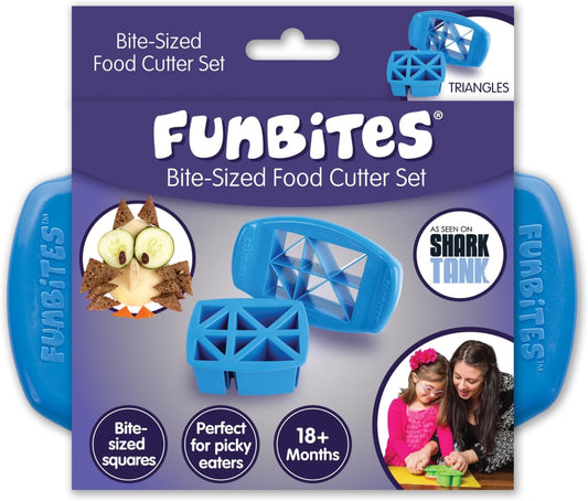 FUNBITES Crustless Sandwich Cutter for Kids Lunch, Uncrustable Sandwich Cutter (6-piece set), Bite-Size Food Cutter for Toddlers, Bento Box Accessories, Dishwasher Safe, Squares/Hearts/Triangles 3pk