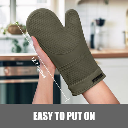 RORECAY Silicone Oven Mitts and Pot Holders Sets, Gloves for Kitchen, Beige