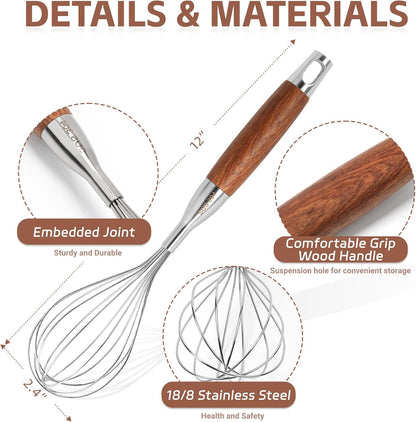 Stainless Steel Whisk Metal Whisk Balloon Wire Baking Whisks for Cooking Kitchen Whisking Beating Blending 12inch,Dishwasher Safe