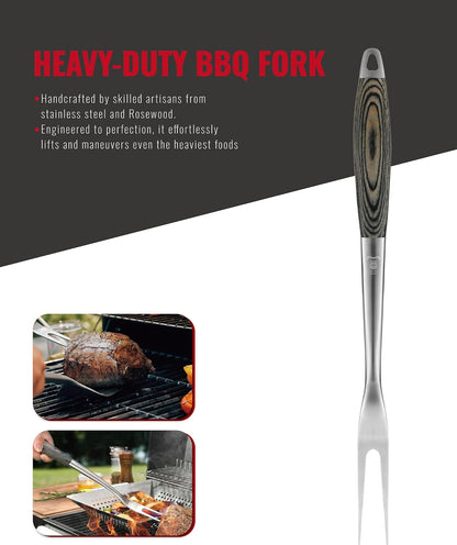 GRILAZ Heavy-Duty Rose Wooden BBQ Grilling Tools Set. Extra Thick Stainless Steel Multi-Function Spatula, Fork & Tongs | Essential Accessories for Barbecue & Grill. Ideal Gift for Father…