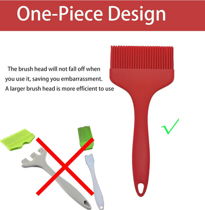 2 Pcs Of Large Silicone Basting Brushes One-Piece Design Pastry Brush Spread Oil Butter Sauce Marinade For Grill BBQ Baking Heat Resistant Kitchen Cooking Dishwasher Safe (Red And Gray)