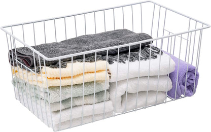 16" L x 12" W Wider Freezer Storage Organizer Baskets Container, Deep Metal Wire Chest Upright Refrigerator Divider Bins with Built-in Handles for Cabinet, Pantry, Closet, Kitchen