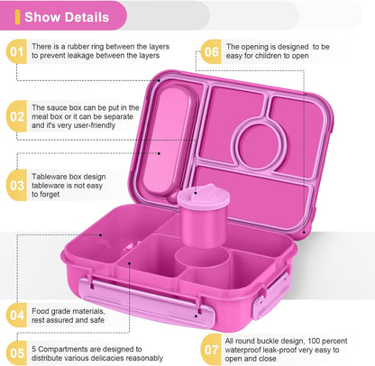 Amathley Bento Box Adult Lunch Box Kids,Lunch Containers for Adults/Kids/Toddler,5 Compartments Bento Lunch Box with Sauce Vontainers,Microwave & Dishwasher & Freezer Safe,BPA-Free (Blue)
