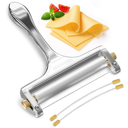 Handheld Wire Cheese Slicer with 2 Extra Wires, Thickness Adjuster