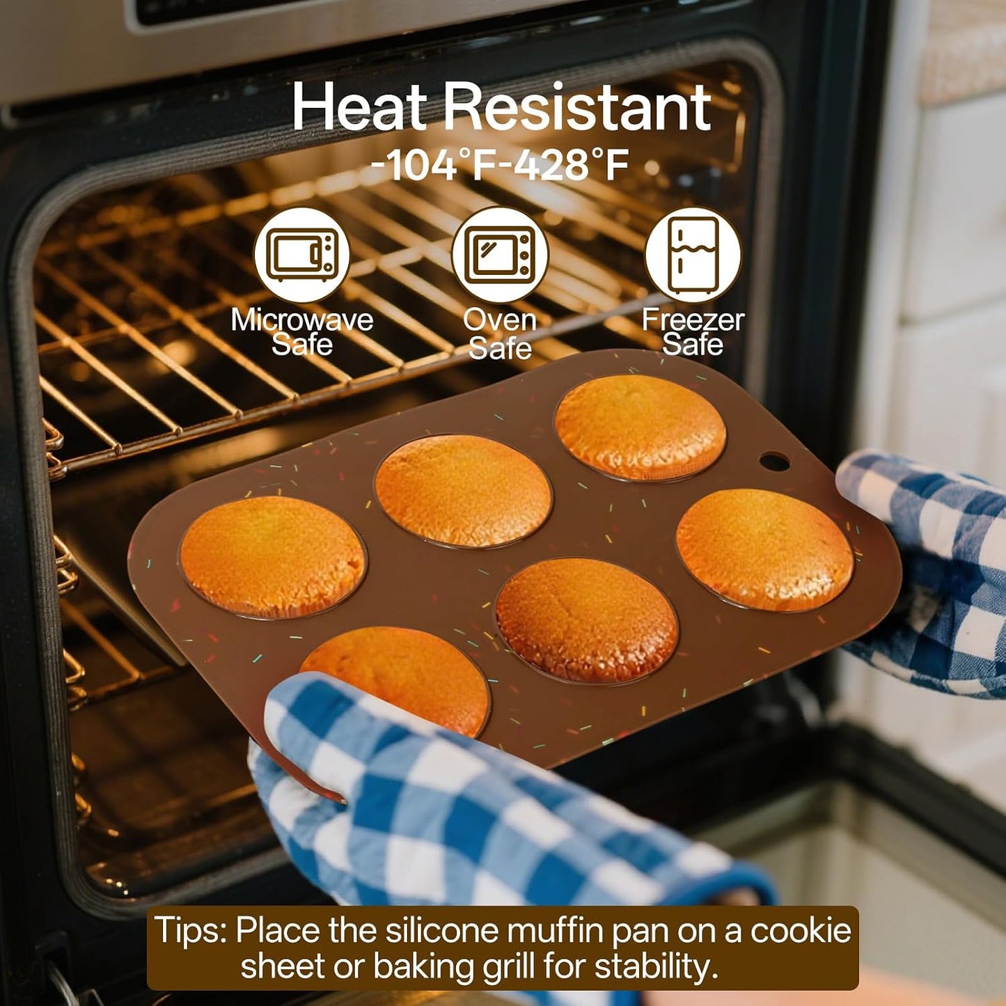 2 Pack Silicone Muffin Pan for Baking, Regular Size Nonstick Cupcake Pan, 6-Cup Silicone Muffin Tin BPA Free Dishwasher Safe, Great for Muffin Cupcake Brownie Egg Tart