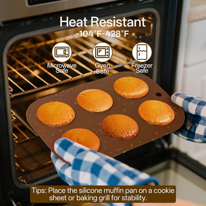2 Pack Silicone Muffin Pan for Baking, Regular Size Nonstick Cupcake Pan, 6-Cup Silicone Muffin Tin BPA Free Dishwasher Safe, Great for Muffin Cupcake Brownie Egg Tart