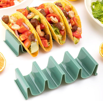 Dark Green Taco Holder Stand - 2 Pack, Wave Shape Taco Tray for Party, Holds 4 Tacos Each, Dishwasher Safe & Stackable