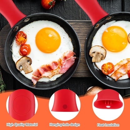 Domensi 4 Pcs Silicone Hot Handle Holder Set Cast Iron Skillet Handle Covers Heat Resistant Silicone Assist Handle Holder for Frying Pans Cast Iron Skillet Griddles Cookware(Grey)