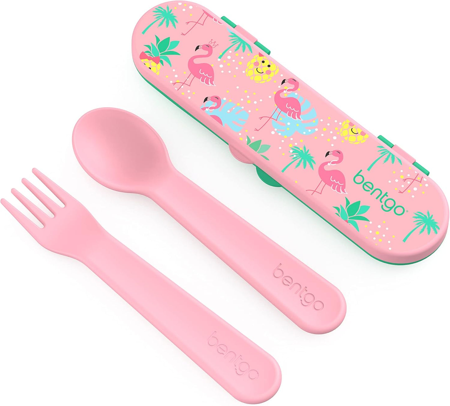 Bentgo Kids Utensil Set - Reusable Plastic Fork, Spoon & Storage Case - BPA-Free Materials, Easy-Grip Handles, Dishwasher Safe - Ideal for School Lunch, Travel, & Outdoors (Shark)