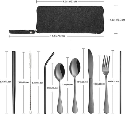 VANDBAO Camping Utensils Set, Portable Travel Utensils with Case for Fixing Tableware, Reusable Stainless Steel Stable Cutlery Set, Lunch Picnic Flatware Silverware (Rainbow Set)