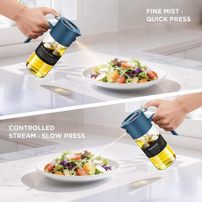 PLAPITATE 17oz/500ml Premium Olive Oil Sprayer for Cooking, 2 in 1 Glass Olive Oil Dispenser Bottle for Kitchen Gadgets, Spray Bottle with Portion Control for Salad, Frying, BBQ (Black)