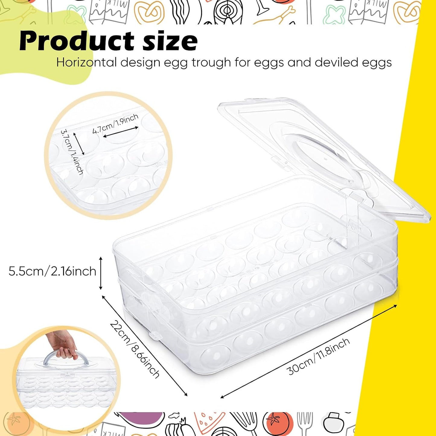 Deviled Egg Carrier with Syringe Stackable Stackable Clear Holder with Lid for Refrigerator Portable 48 Eggs Dispenser Storage Containers Tray(Without Handle)