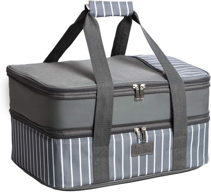 FE FUN ELEMENTS Casserole Carrier, Expandable Insulated Casserole Carriers for Hot or Cold Food, Lasagna Lugger for Parties, Fits 9" x 13" Baking Dish, Grey