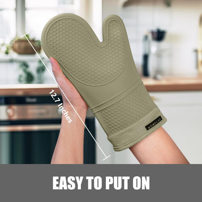 RORECAY Silicone Oven Mitts and Pot Holders Sets, Gloves for Kitchen, Beige