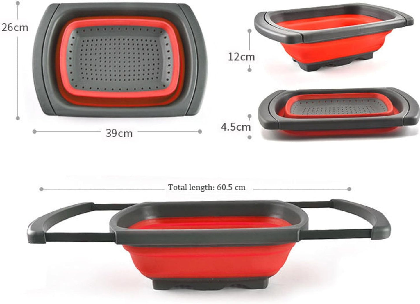 Collapsible Colander Set of 2, Foldable Silicone Pasta Strainer with Handles, 2 Pack Space Saving Kitchen Colander for Fruits,Space Saving Pasta Strainer Basket for Fruits & Vegetables