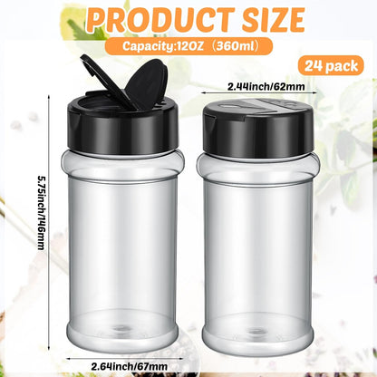 Jadive Plastic Spice Jars with Shaker Lids, 5.5oz, Black