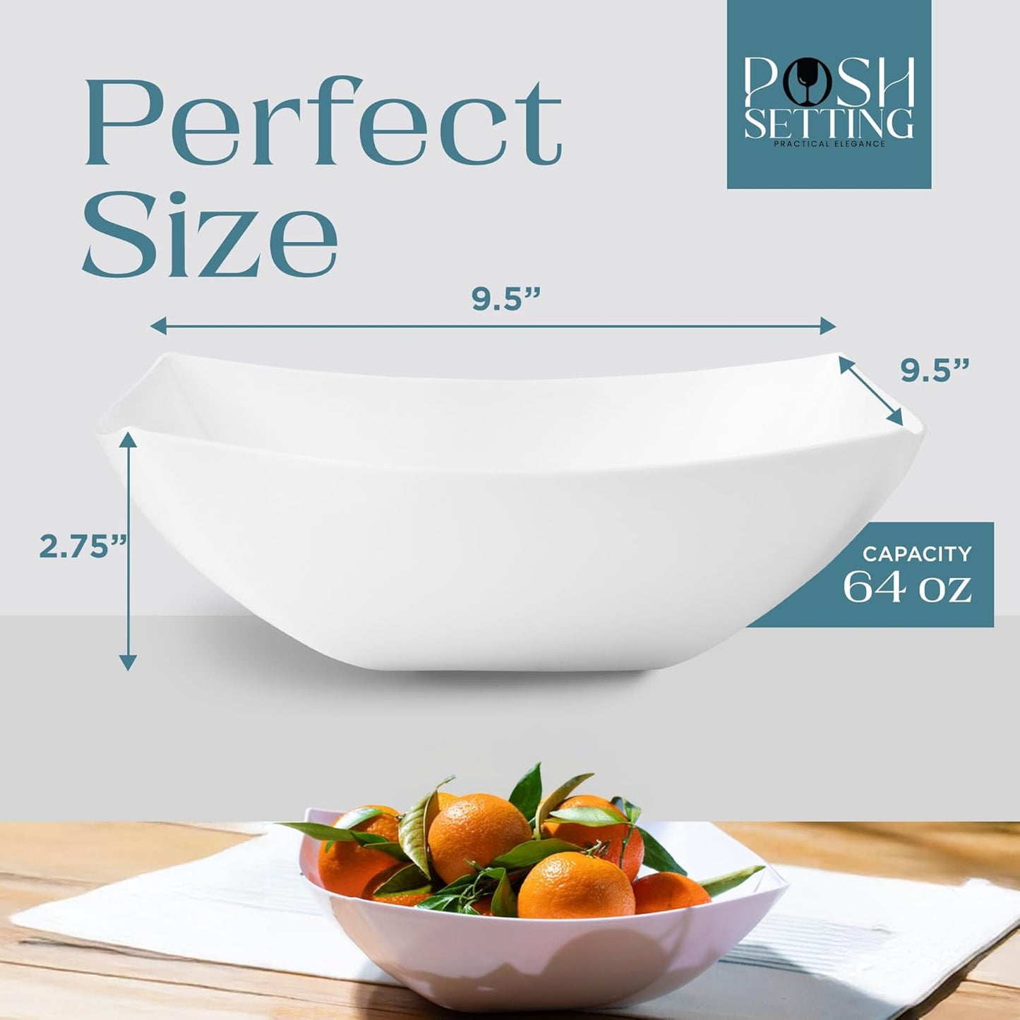 Posh Setting - White Plastic Square Serving Bowls for Party (16oz - 4 Pack), Disposable & Candy Containers for Party Table & Buffet