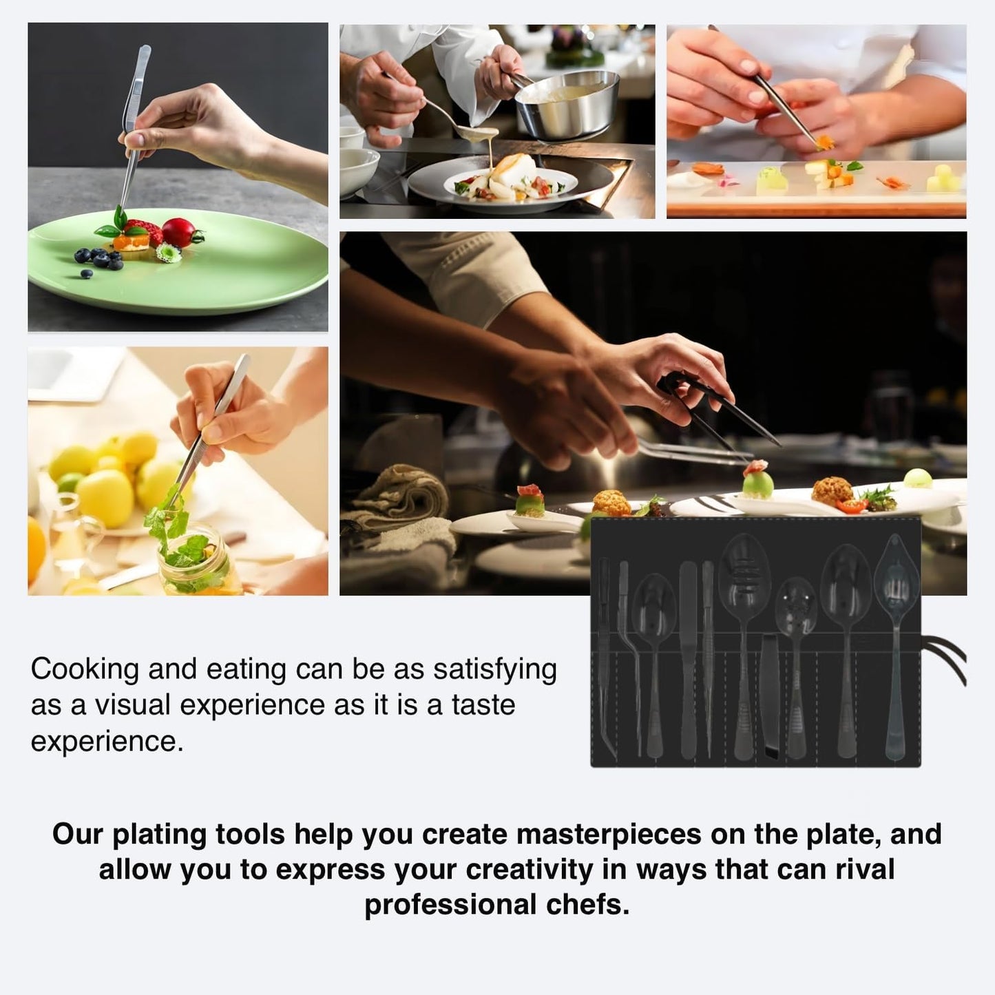 Professional Chef Tools | Plating Tools Culinary Set | Piece Culinary Tool Set | Premium Stainless Steel Chef's Plating Tool Set | Kitchen Tweezers & Fish tongs & Spatula & Slotted Spoon (Black) (5)