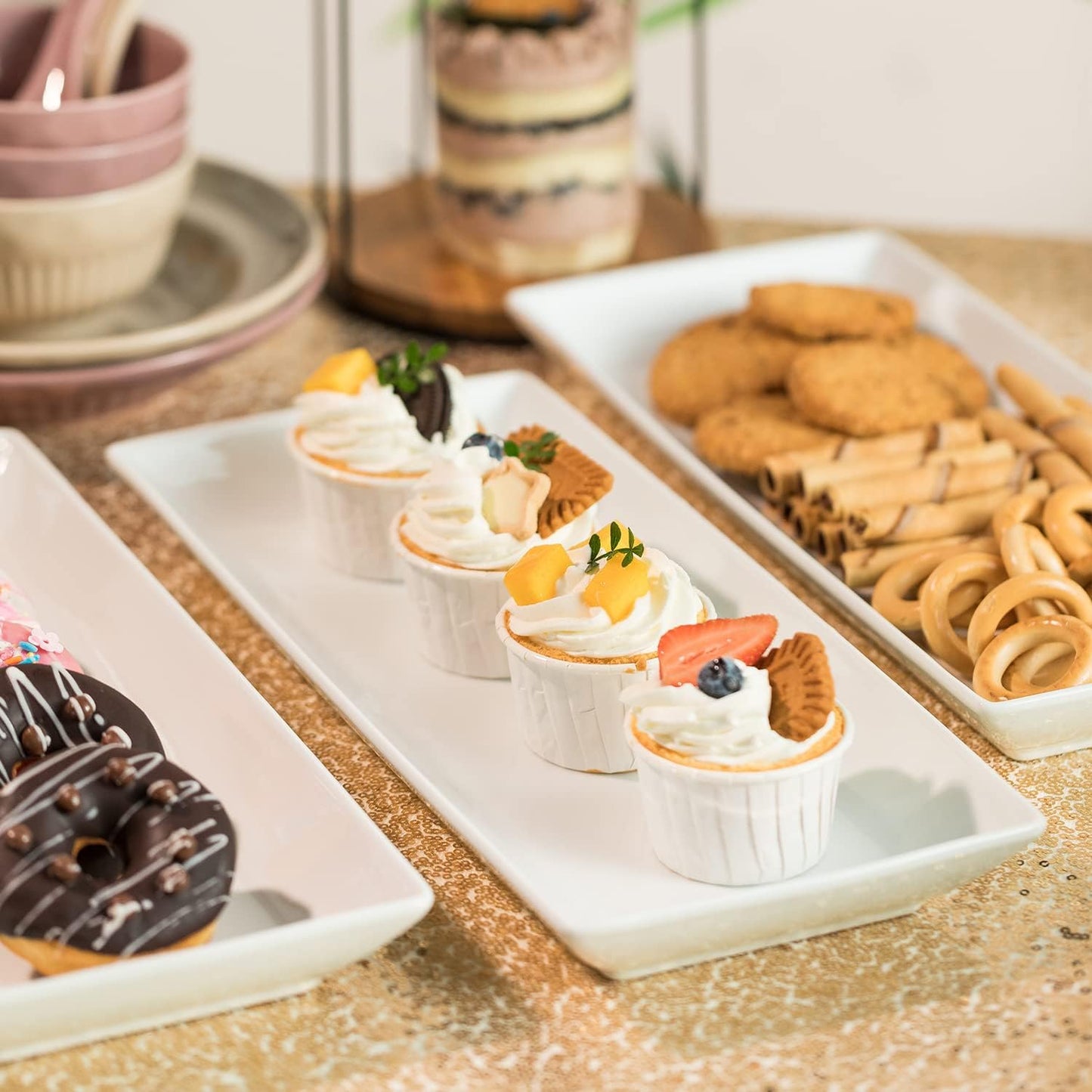Gomakren 3 Tier Serving Trays Stand Porcelain Serving Platters 12 Inch White Serving Plates Dinner Platters for Appetizer Snack Fruit Cup Cake Tray Display Mothers Day Serving Dishes for Entertaining