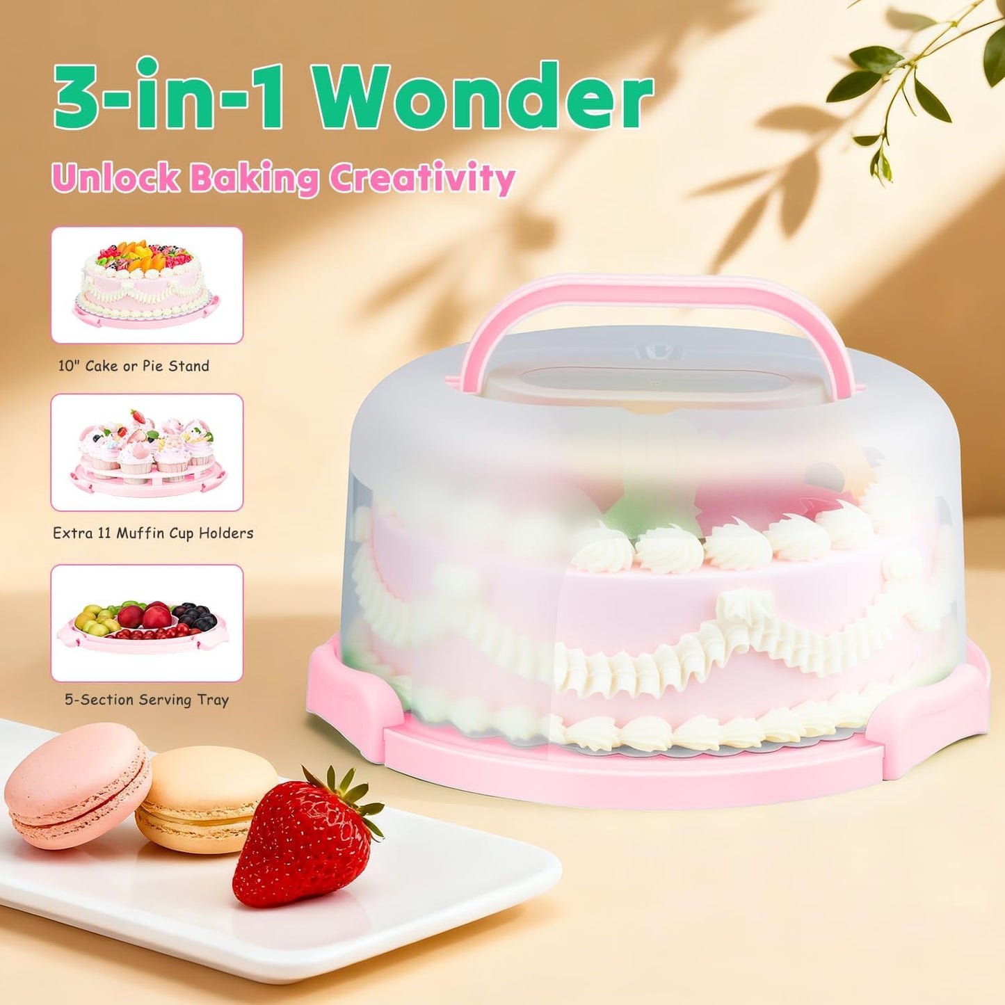 Cake Carrier with Lid and Handle, Bpa-Free Cake Holder with Lid for 10 Inch Round Cake Carrier with 10 pcs Round Golden Cake Boards and Portable Insulated Bag & Two Boxes of Cupcake Paper Liners