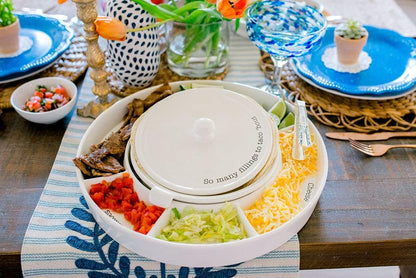 Mud Pie Taco Bar And Tortilla Warmer, 2" x 15" dia | tongs 7", White