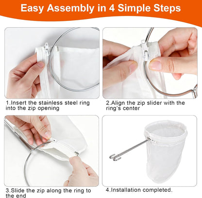 3 Pcs Reusable Fine Mesh Strainer Bags, Nut Milk Strainer Bag