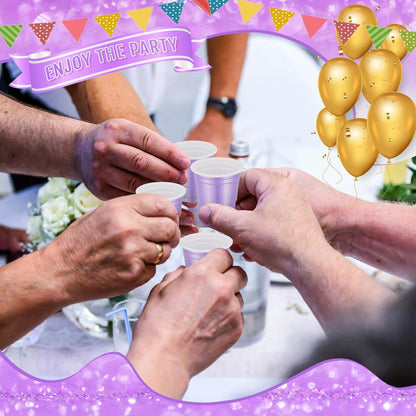 Roshtia 100 Pack 2 oz Plastic Shot Cups, Mini Disposable Shot Glasses 2 oz Wedding Party Cups for Bridal Shower Wedding Party, Beer Taste Serving, Snacks(Black, Gold)