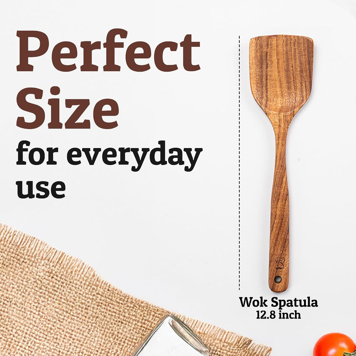 PriorityChef Wooden Slotted Spoon - Premium Teak Cooking Utensil for Frying, Straining & Serving - Long Handle Kitchen Spoon for Nonstick Cookware - Handcrafted Durable Wood