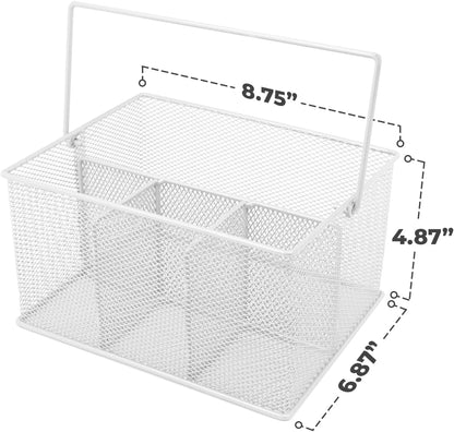 Sorbus® Utensil Caddy — Silverware, Napkin Holder, and Condiment Organizer — Multi-Purpose Steel Mesh Caddy—Ideal for Kitchen, Dining, Entertaining, Tailgating, Picnics, and much more (White)