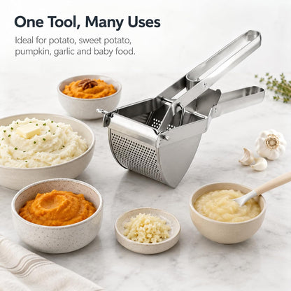 22 oz Potato Ricer & Masher, Heavy Duty Large Food Masher Stainless Steel
