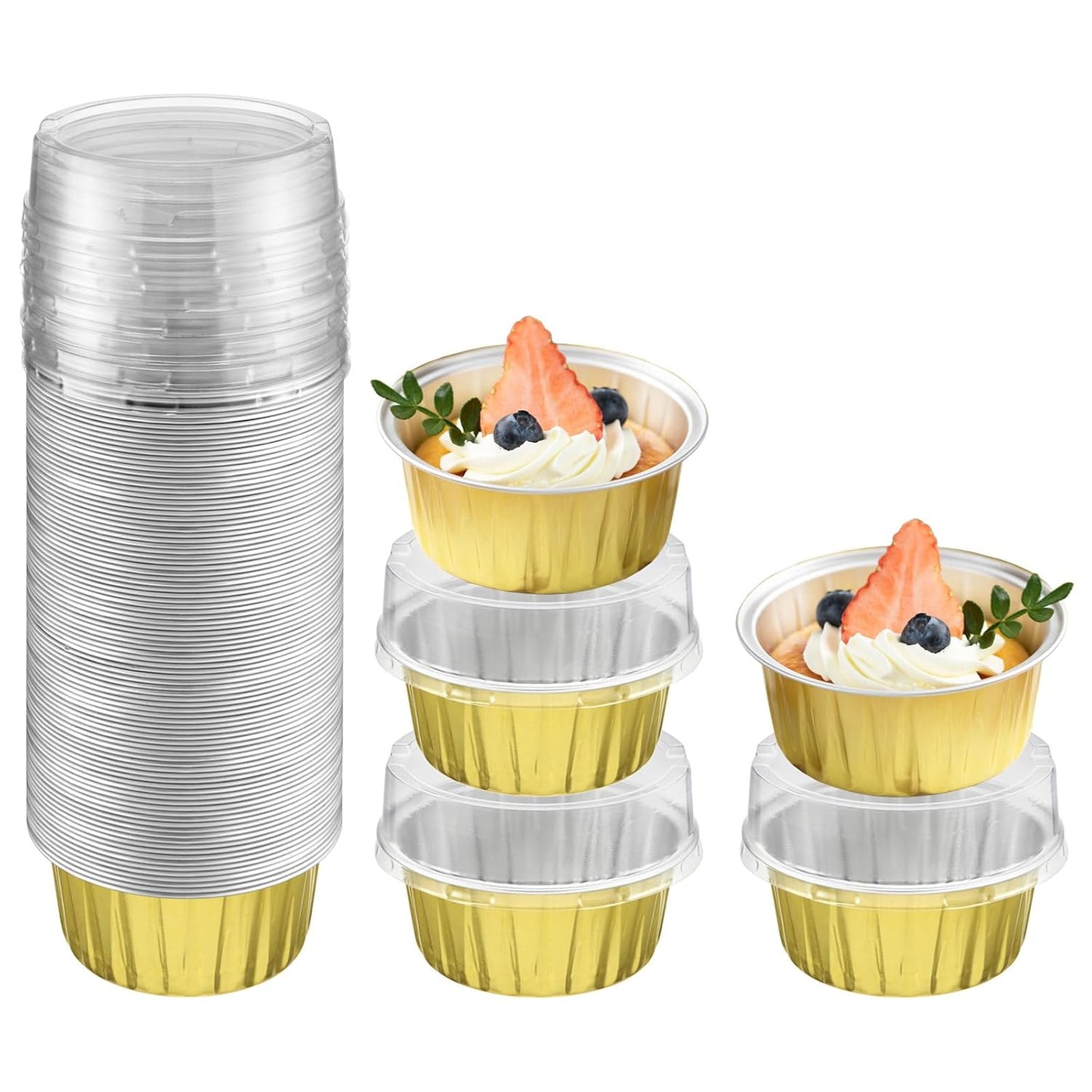 7.7" Round Aluminum Foil Containers with Lids (5 Pack) – Heavy Duty Disposable Takeout Pans for Meal Prep, Pasta, Casserole, Food Storage & Catering, 48oz