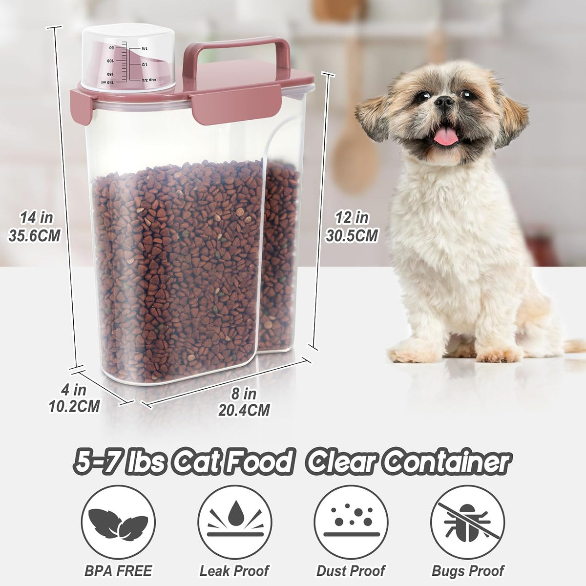 LEAWALK 5Lbs Airtight Cat Dog Food Storage Container with Upgraded Large Nozzle BPA-Free, Pet Food Storage Containers for Rice, Grain, Pet Food, Flour, Dog Treat Storage (Dark Gray, 5L-1pack)