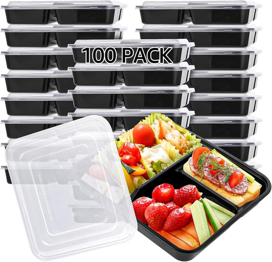 Lifetime Supplies 100 PACK Meal Prep Containers, Extra Large & Thick Food Storage Containers with Lids - BPA Free Stackable Microwavable & Dishwasher Safe, Travel, To Go, Bento Box