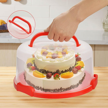 10 Inch Portable Cake Stand Carrier Holder with Lid and Handle Round Cake Storage Containers Cupcake Plastic Cake Cover Holder for Transport Red