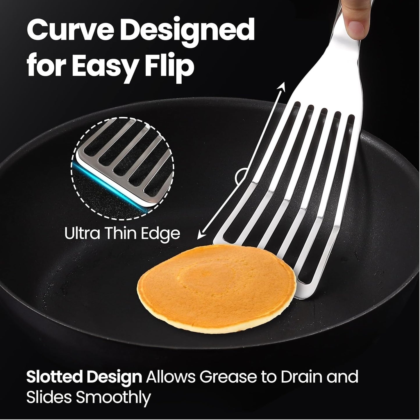 Stainless Steel Fish Spatula Set – 1 Large Fish Turner + 1 Small Metal Spatula, Ultra-Thin Edge for Easy Turning & Flipping, Metal Kitchen Utensils with Ergonomic Non-Slip Handle, Dishwasher Safe