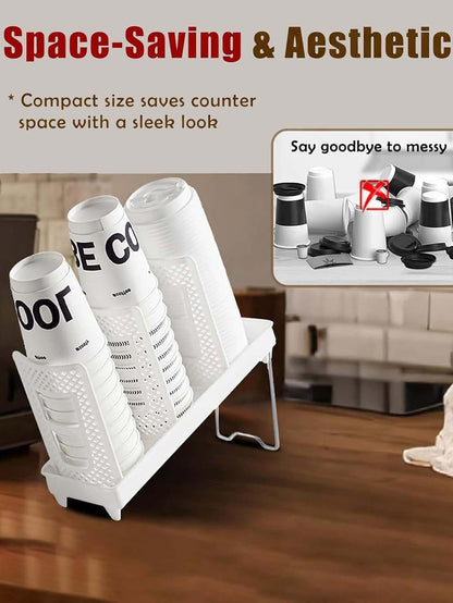 Paper Cup and Lid Holder,Disposable Plastic Coffee Cup Dispenser,3-Slot Upright Paper Cup Dispenser for Coffee Stations,Kitchens,Bars,Restaurants,Lounges,Single Row,White