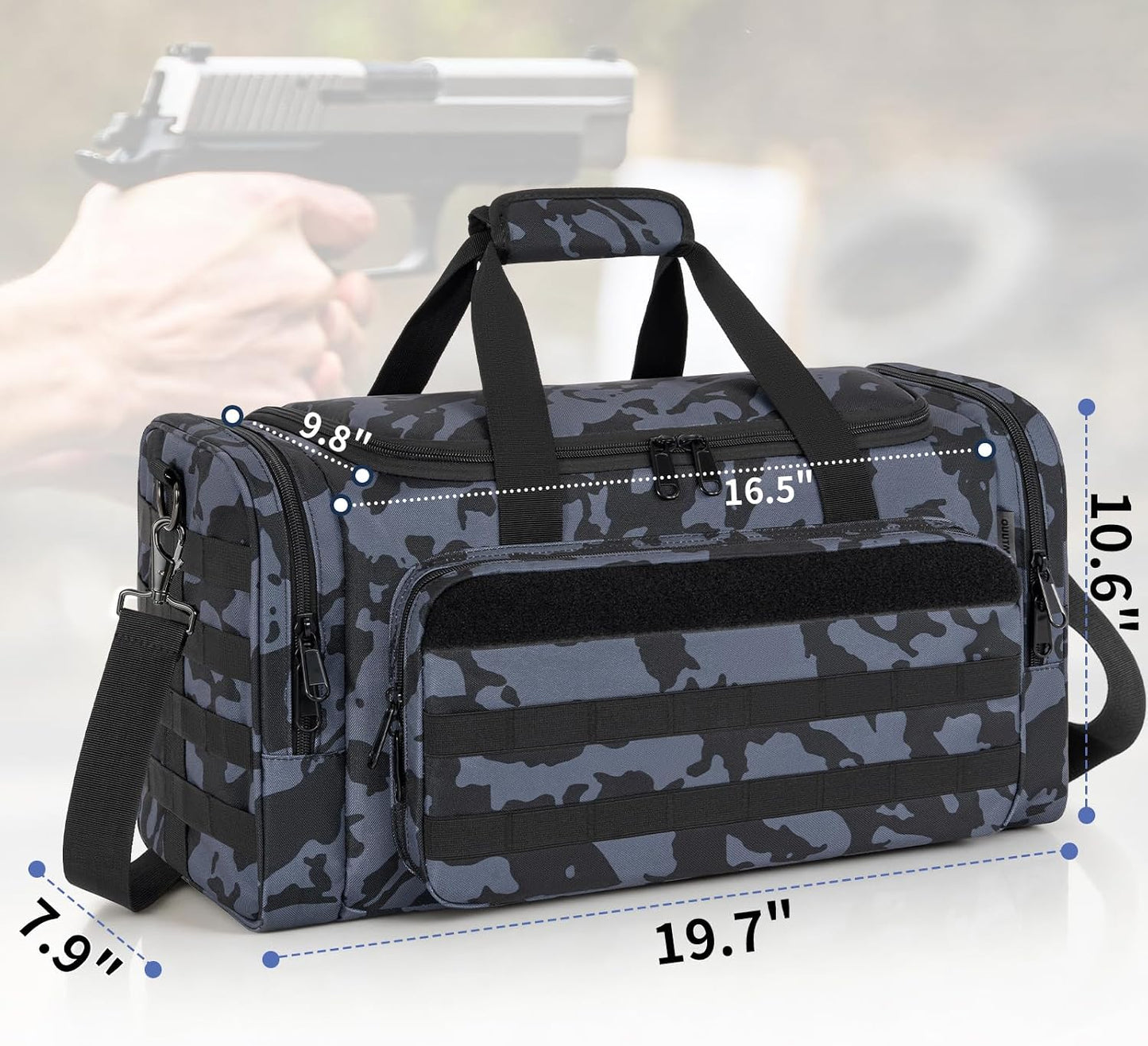 Tactical Pistol Range Bag, Gun Range Bag for Handguns, Shooting Duffle Range Pistol Bag with 6X Magazine Slots, Extra Pockets for Ammo and Essentials