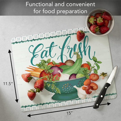 Cut N' Funnel Eat Fresh Designer Flexible Cutting Board Mat 15" x 11.5" Made in the USA Decorative Flexible Easy to Clean