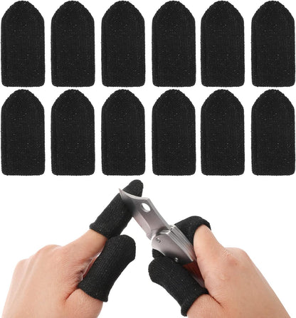 TIESOME 12 PCS Finger Cots Cut Resistant Protector, Finger Covers for Cuts Reusable Gloves Life Extender Anti-Slip Cut Resistant Finger Protectors for Kitchen Work Sculpture Supplies (Black)
