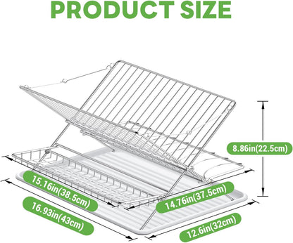 Expandable Over The Sink Dish Drainer Drying Rack, Stainless Steel Metal, Small Adjustable Dish Drainer Drying Rack for Kitchen Counter, Space Saving for Compact Kitchen