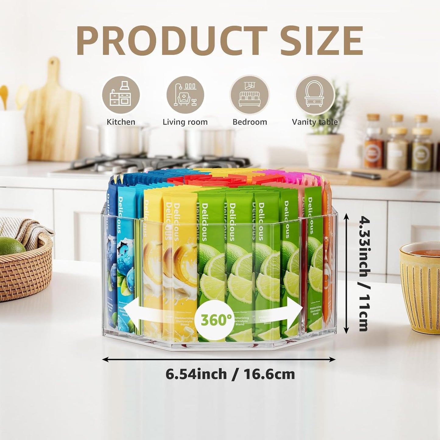 2 Pack Lazy Susan Organizer, 9 inch Rotating Storage Organizer with 4 Removable Bins, Lazy Susan Turntable Organizer for Fridge, Kitchen, Vanity, Cabinet
