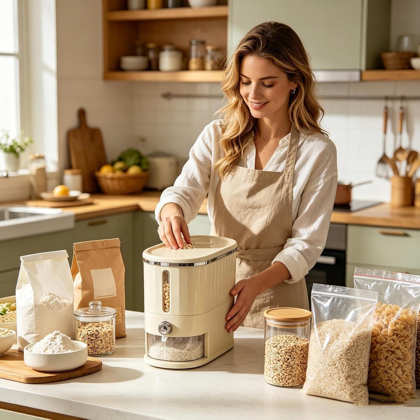 Rice Dispenser 5kg Airtight Clear Window Organizer | Food Storage Containers Rice Bucket for Home Kitchen Pantry Apartment Farmhouse Restaurant RV Sugar Flour Cereal Grain